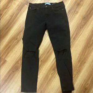 7 For All Mankind Black Skinny Jeans with Knee Distressing Sz 28